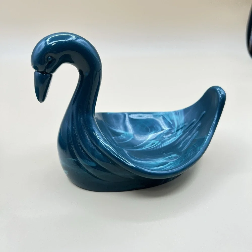 Vtg Blue/Green SWAN + SHELL Hard Soap Dish Vanity Hard Plastic Bathroom Set